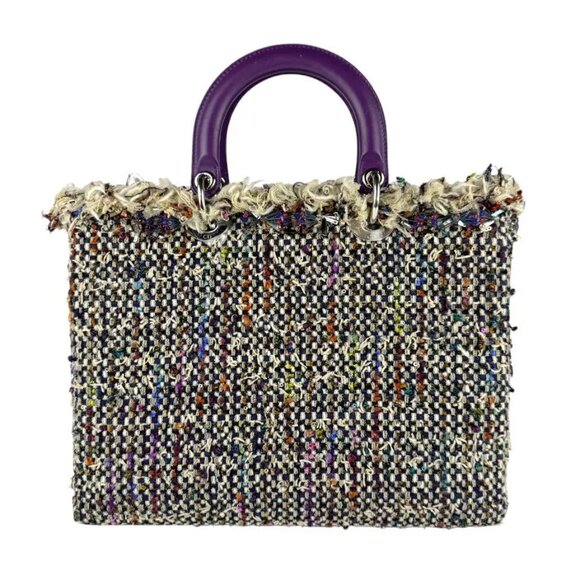 Auth Christian Dior Lady Dior Handbag Shoulder Bag Multicolor/Purple Tweed - Picture 2 of 14